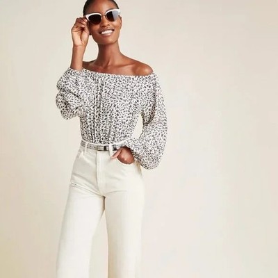 Anthropologie Cascais Neutral Motif Off-The-Shoulder Top Women's Size XS