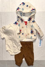 CARTERS 3 piece set cream/tan/multi color GEOMETRIC motif size NEWBORN