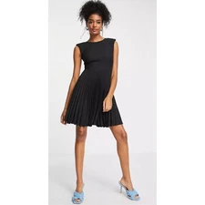 Closet London Women's Cap Sleeve Pleated A-Line Fit & Flare Dress in Black