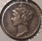 1944-S Mercury Dime 10c San Francisco Mint 90% Silver (#8x-3103/RB8) Large "S"
