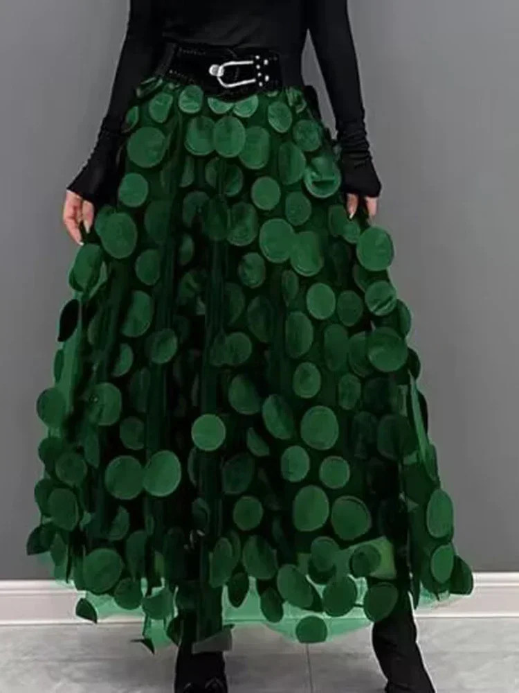 S-3XL Retro Goth 3D Design Polka Dot Tulle Mesh Skirts Womens 2025 Spring Summer