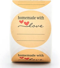 2 Inch Natural Brown Kraft Stickers (500 Per Roll), Homemade with Love Sticker