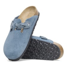 New w/ Box Birkenstock Boston Braided Elemental Suede Leather Blue Slip On Clog