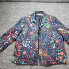 Vintage Alfred Dunner women's open paisley colorful floral dot lined jacket 16P