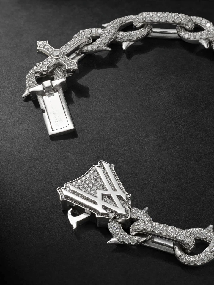 Men's 18K White Gold Over Christian Iconic & Infinity links Daz Diamond Bracelet - Image 3 of 4