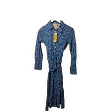 Boden Laura  Shirt Dress Women Size UK 6P Blue Spot Jersey Midi New 