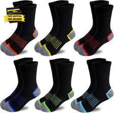 6 Pairs Boys' Cotton Crew Socks,Sock for Boys Age 3-10,Comfortable Stretch Cushi