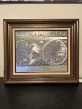 OriginalWorld Map Silver Leaf Print Based on Original Willem Blaeu Map 1571-1638