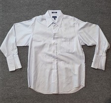 Paul Fredrick Mens 16.5 34 White Blue Stripe French Cuff Dress Shirt