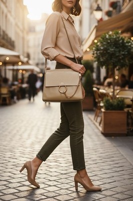 Chloe Faye Shoulder Bag Calfskin Leather and Suede Medium Motte - Main Image