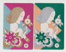 Playing Swap Cards  GENUINE 2 only single  DECO LADY  FLOWERS SILVER GOLD DETAIL