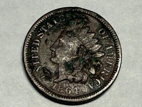 1864 bronze INDIAN HEAD U.S. Cent. Civil War era. Fine-VF, crusty. #m32