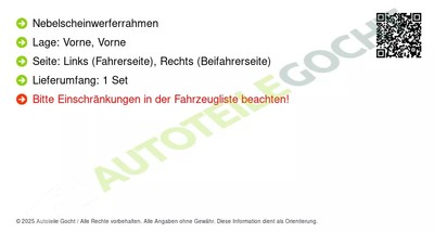 Nebelscheinwerfer Rahmen Set Links Rechts für Dodge Charger Limo ab 10->