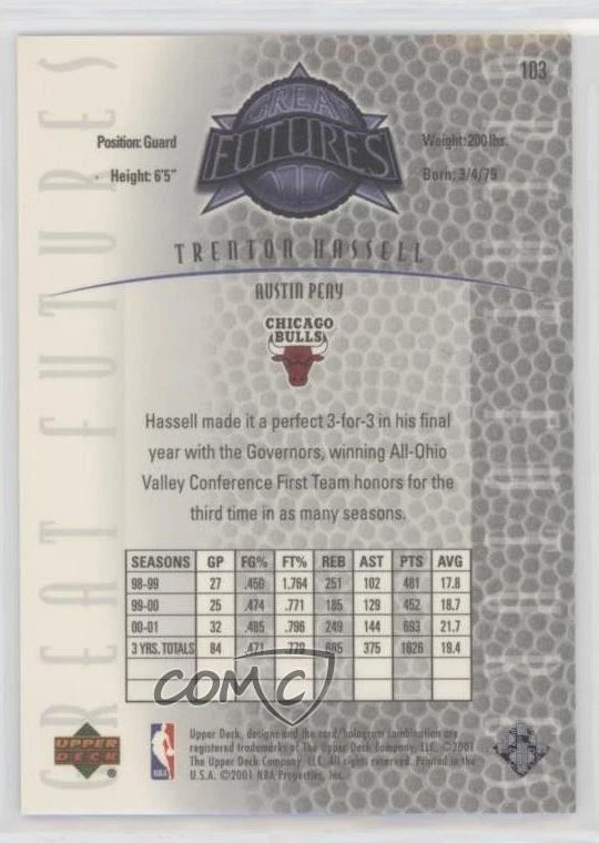 2000-01 Upper Deck NBA Legends Great Futures /3250 Trenton Hassell #103 - Image 2 of 2