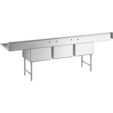 Regency 124" Three Compartment Commercial Sink with Stainless Steel Legs, Cross