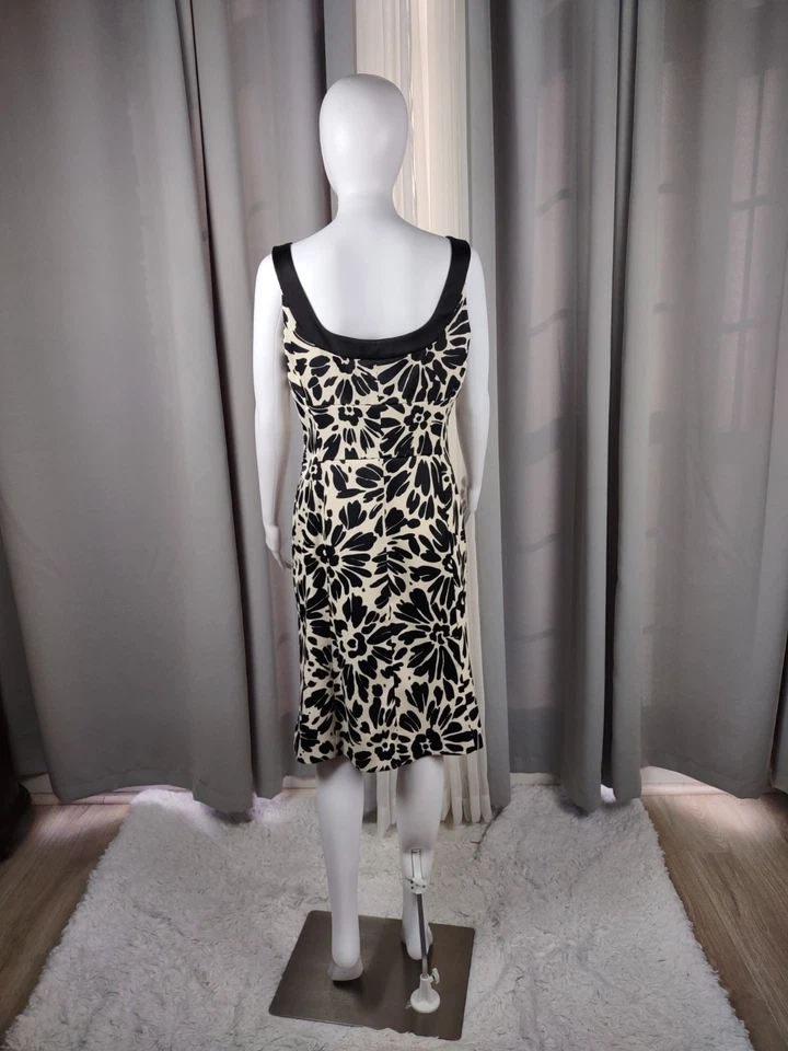 Vestido midi Evan Picone para mujer negro crema floral sin mangas cuello redondo talla 10 Foto 4 de 4