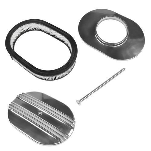 12" Oval Polished Aluminum Half Finned Air Cleaner Assembly for Chevy Ford Mopar - 第 5/10 張圖片