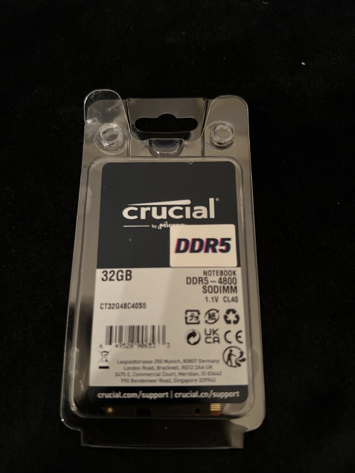 Crucial RAM 32Go DDR5 4800MHz CL40 Mémoire d'Ordinateur Portable  CT32G48C40S5