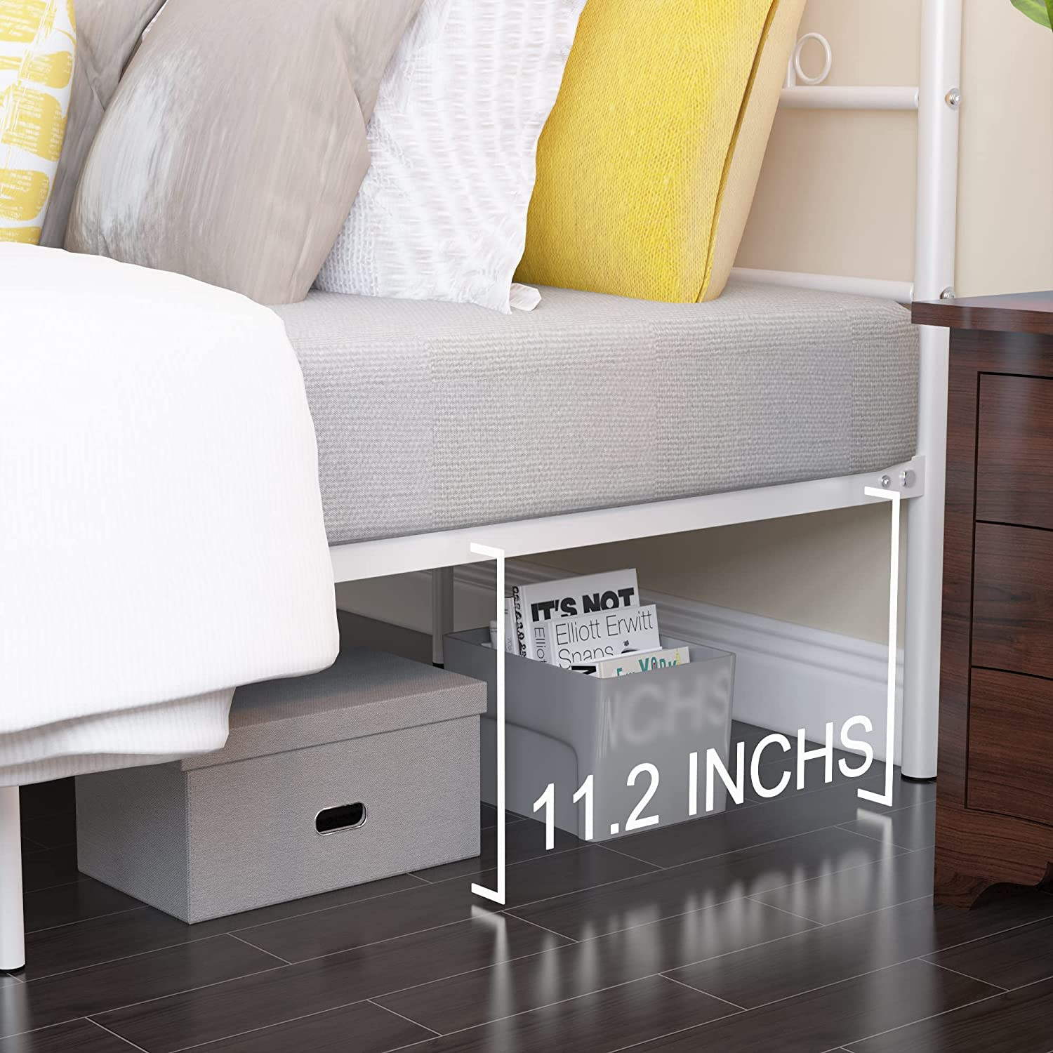 Full Size Bed Frame White,Unique Flower Design Metal Platform Bed Best for Boys
