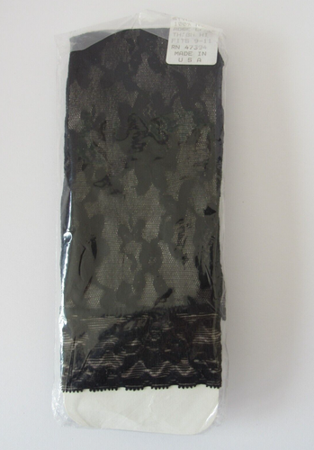Vintage Fredericks of Hollywood Stil 3163 100 % Nylon schwarz Rose Spitze Oberschenkel hoch 9-11 - Bild 1 von 3
