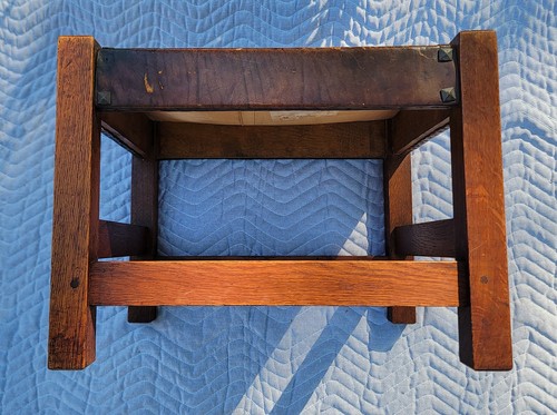 Antique GUSTAV STICKLEY Foot Stool/Ottoman #300 - Arts & Crafts - All Original - Picture 15 of 24