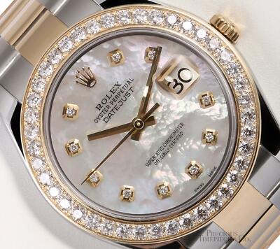 Rolex Datejust II 41mm 116333 18k Gold 3CT Diamond Bezel White MOP Diamond Dial
