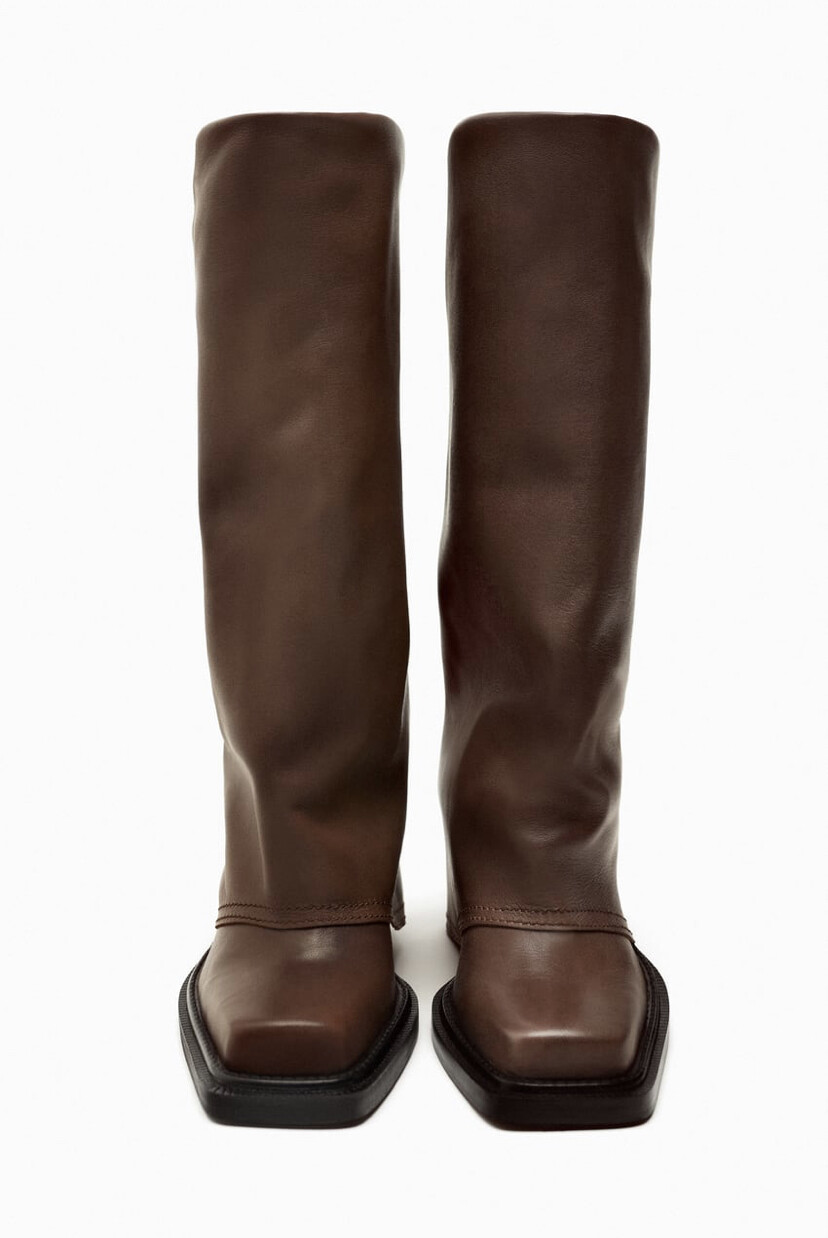 ZARA LEATHER GAITER BOOTS BROWN ZIPPED SQUARE TOE NEW FW24 ALL SIZE REF