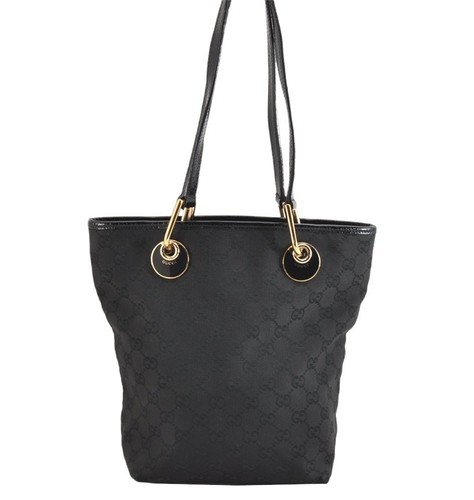 Authentic GUCCI Eclipse Shoulder Tote Bag GG Canvas Leather 120840 Black 4464M
