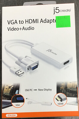 J5 Create VGA To HDMI Video Audio Adapter White JDA204 Brand New