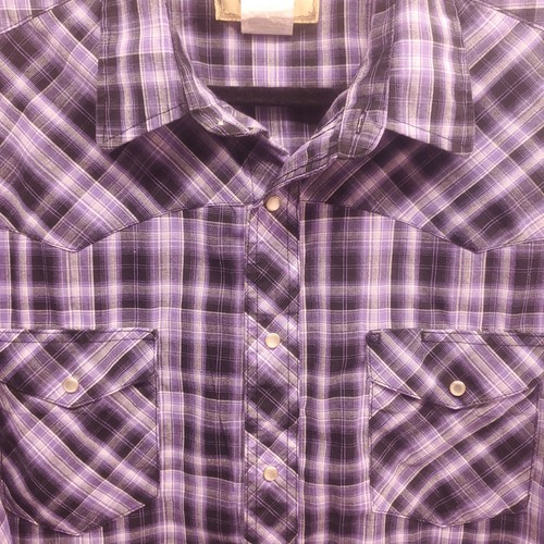Wrangler Mens Shirt Purple, Black, White Plaid Size 2XL Short Sleeve Pearl Snap - Picture 5 of 6