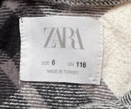 Zara Girls Oversized Plaid Overshirt 100% Cotton Size 6 Black White Grey - Picture 2 of 6