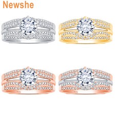 Newshe Silver Rings for Women Round 5A Cz Wedding Engagement Promise Ring Sets