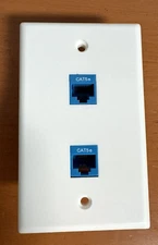 Ethernet CAT5e 2-Port Wall Plate with Tool Less Keystone Jack Blue