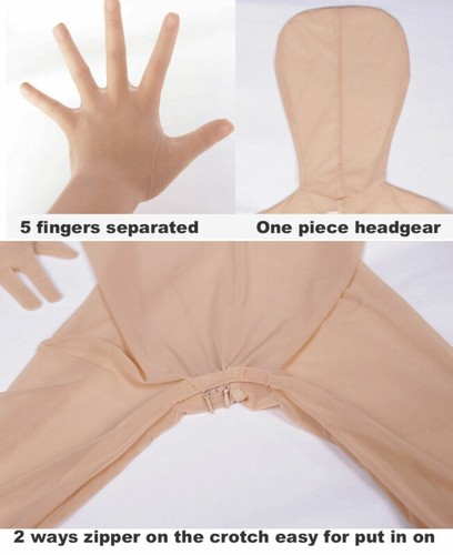 Sexy Sheer 2 Zipper Zentai Full Bodyhose Bodysuit Catsuit Jumpsuit Gloves & Mask - Picture 11 of 12