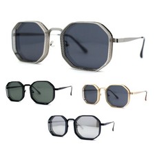 Mens Octagonal Dimensional Metal Rim Rectangle Steam Punk Sunglasses