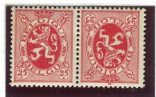 BELGIUM; 1929 early Lion Type issue Mint hinged 25c. TETE-BECHE PAIR