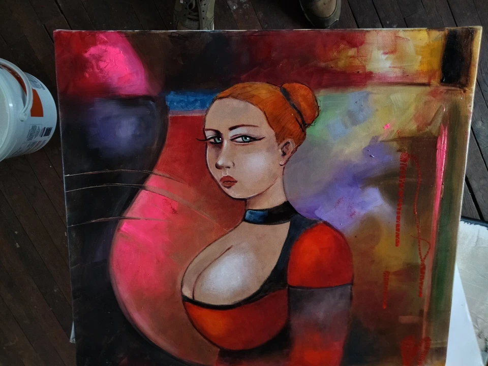 CHRISTOPHE CASSEL COTE ARTPRICE- AKOUN NUDE ORIGINAL HUILE TOILE curiosa nu sexy - Photo 2/4