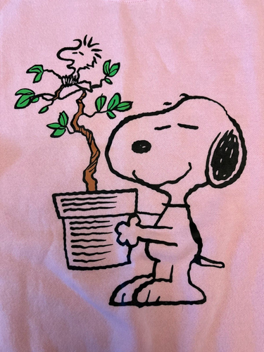 NWT Peanuts Snoopy Unisex M Planting Trees Bubblegum Pink Fleece Sweatshirt - Picture 3 of 9