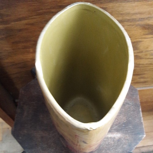 Vintage Glass Painted Pottery Basket Asian Design 8" inch tall 6.25" wide - Picture 9 of 24