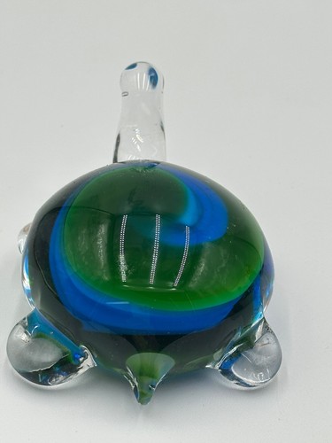 Murano Glass Turtle Paperweight Clear, White, Green. Blue - Picture 4 of 6