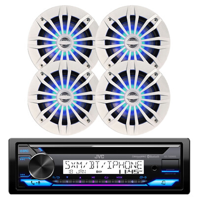 Marine in-Dash CD Bluetooth Receiver, 4x 6.5'' Blue Flash LED Speakers