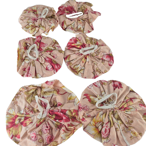 Handmade Pink Fabric Flowers x 6 Embellishments Elastic Hair Ties Napkin Rings - Picture 7 of 8