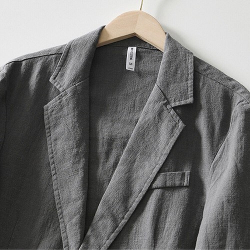 2025 Men Casual Suit Jacket Formal Business Cotton Linen Blazer Button Slim Fit! - Picture 20 of 30