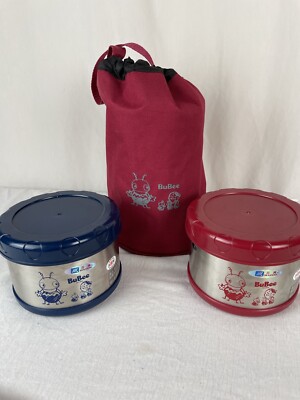 BuBee Set of Stainless Steel Vacuum Lunch Jars w/ Carrying Case