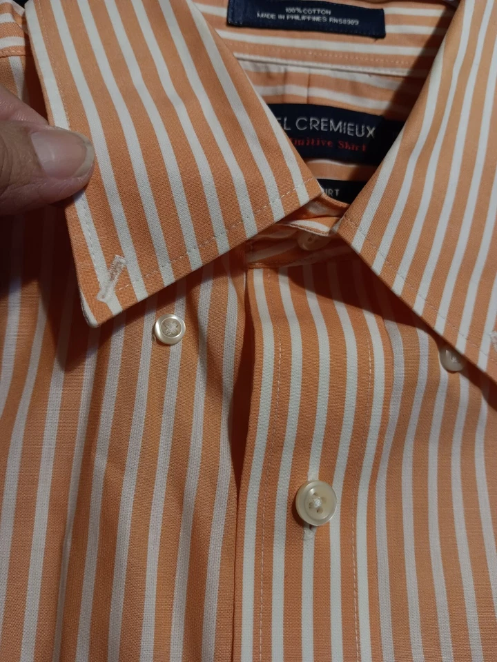 Camisa de Vestir Daniel Cremieux Naranja Y Blanco Rayas Manga Larga 15.5 33 Foto 3 de 4