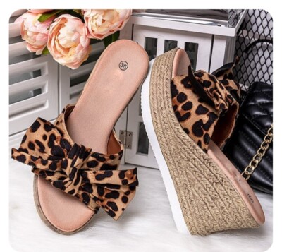 New ladies wedge sandals sandals SLIP ON animal print size mid