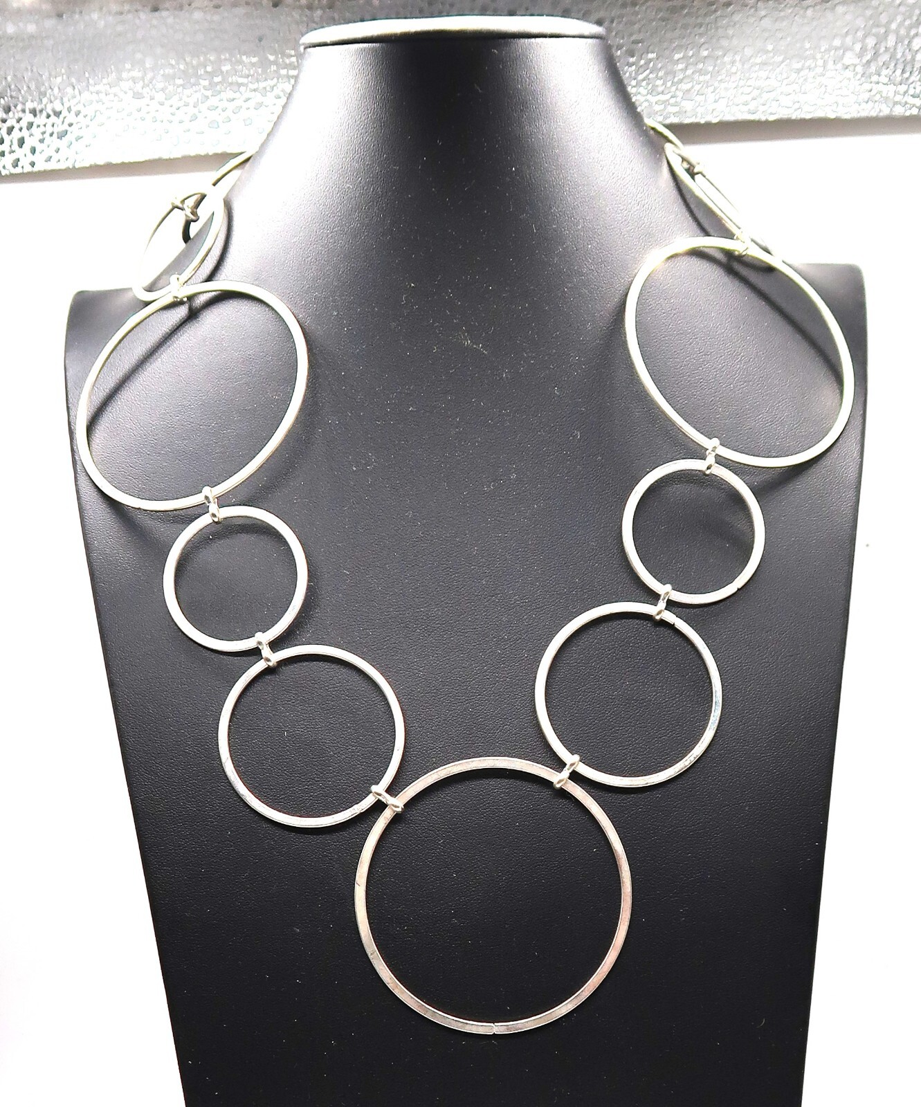 Vtg Circle Link Silver Tone Statement Necklace Co… - image 1