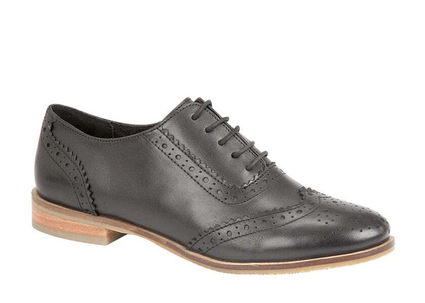 SAOLA Scarpe donna CIPRIATA in pelle nera brogue Oxford cravatta suola TPR