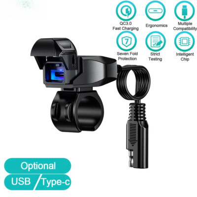 Motorcycle USB Type C QC 3.0 Fast Charging SAE to USB Charger Socket Waterproof