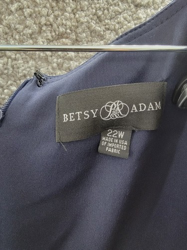 Betsy & Adam Plus Size V-Neck Gown Women's 22W Navy Ruffled Back Zip Closure L/S - Picture 9 of 16